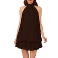 thumbnail image 7 of Xdegoge Cocktail Dresses for Women Flowy Fit Halter Neck Party Dress Sleeveless Mini Dress Tiered Ruffle Hem Solid Color Summer Club Evening Night, 7 of 7