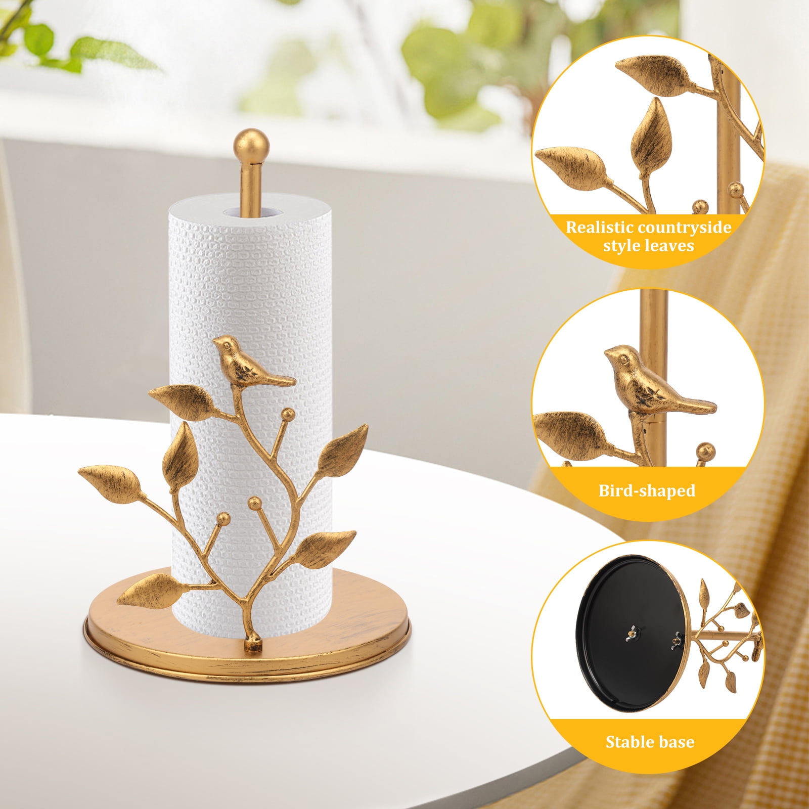 Tzdxfgl Free-Standing Metal Countertop Paper Towel Holder with Non-Slip Base, 11 Inch, Gold Bird