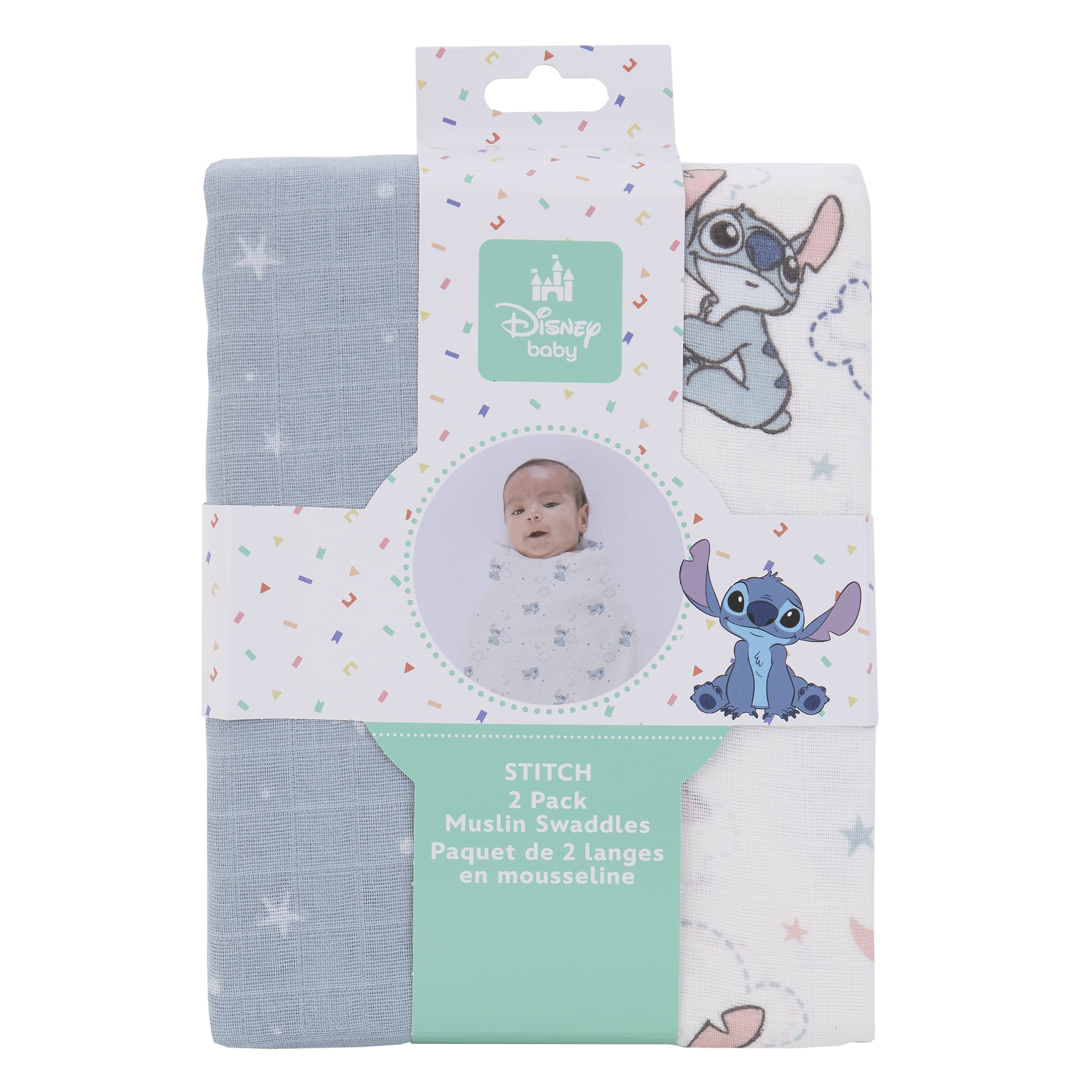 Stitch 2pk Muslin Swaddle, 100% Cotton, Blue, Infant Boy