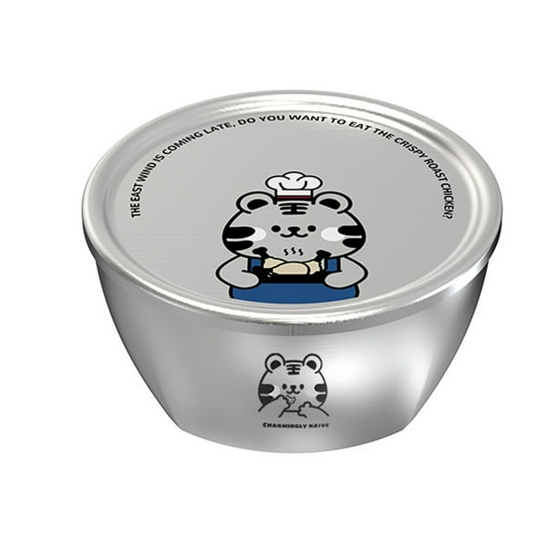 Bewildely Cuenco de arroz de acero inoxidable con tapa, diseño de dibujos animados, la opción favorita de los niños. Cuenco de acero Mostrada tipo+3