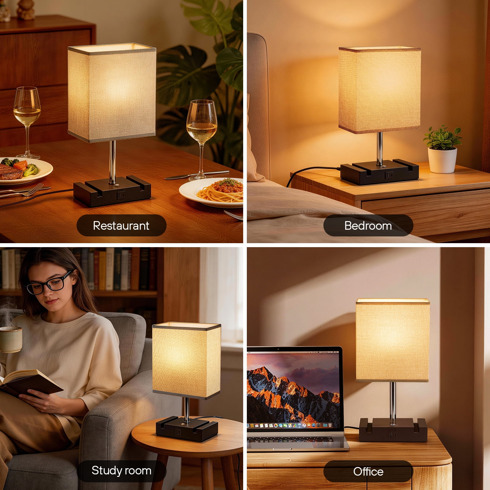 Table Lamp for Bedroom, 15.4" Two Fast USB Charging Ports Touch Desk Lamp for Living Room Dorm Home Office