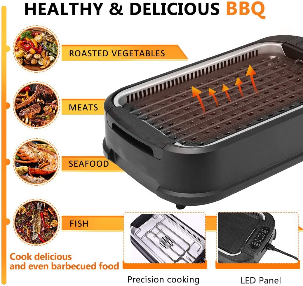 PG-1500FDR PowerXL Smokeless Grill with Tempered Glass Lid with  Interchanable Griddle Plate and Turbo Speed Smoke Extractor Technology. Mak