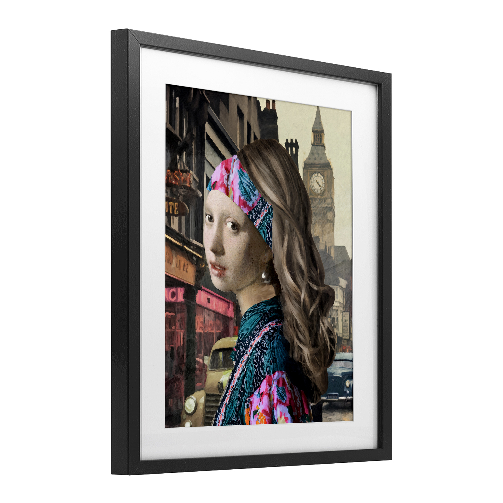 Carnaby Street Remix Painting Black Framed Print Under Glass, design by Sasha