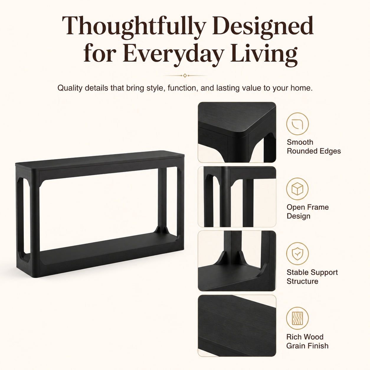 Aukfa 55.1" Wood Console Table, Narrow Sofa Table with 2-Tier Open Shelf for Entryway Hallway Living Room,Black