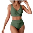 thumbnail image 2 of Women High Waisted Bikini Sets V Neck Cross Twist Front Two Piece Swimsuit Tummy Control Bathing Suit Army Green S, 2 of 3
