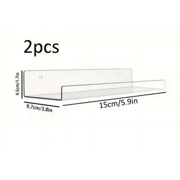2pc Clear Acrylic Storage Rack Wall Mounted Book Floating Shelf Makeup Display Stand Holder Bathroom Kitchen Organizer