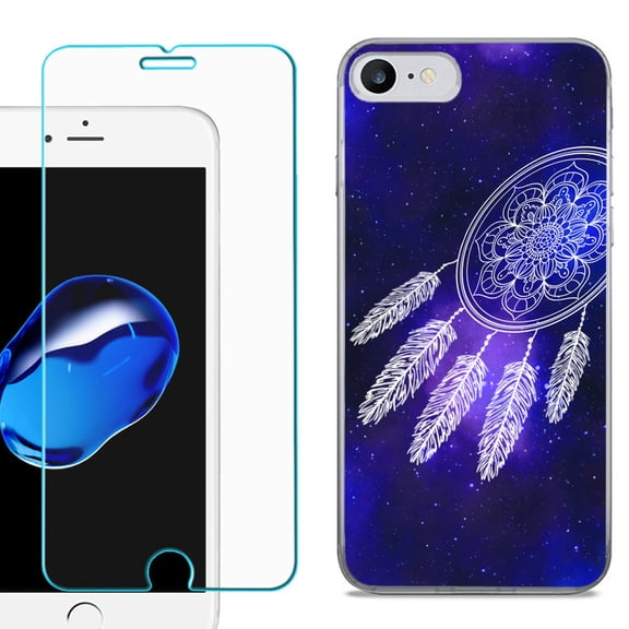 For Apple iPhone SE 2020 Case, Slim-Fit TPU Phone Case, with Tempered Glass Screen Protector, by OneToughShield ® - Dream Catcher