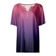 thumbnail image 3 of TOWED22 Hauts Grande Taille pour Femmes Mode Décontractée Couleur Unie Imprimé Col en V Manches Courtes Tunique Froncée Blouse Tee(Vin,m), 3 of 5