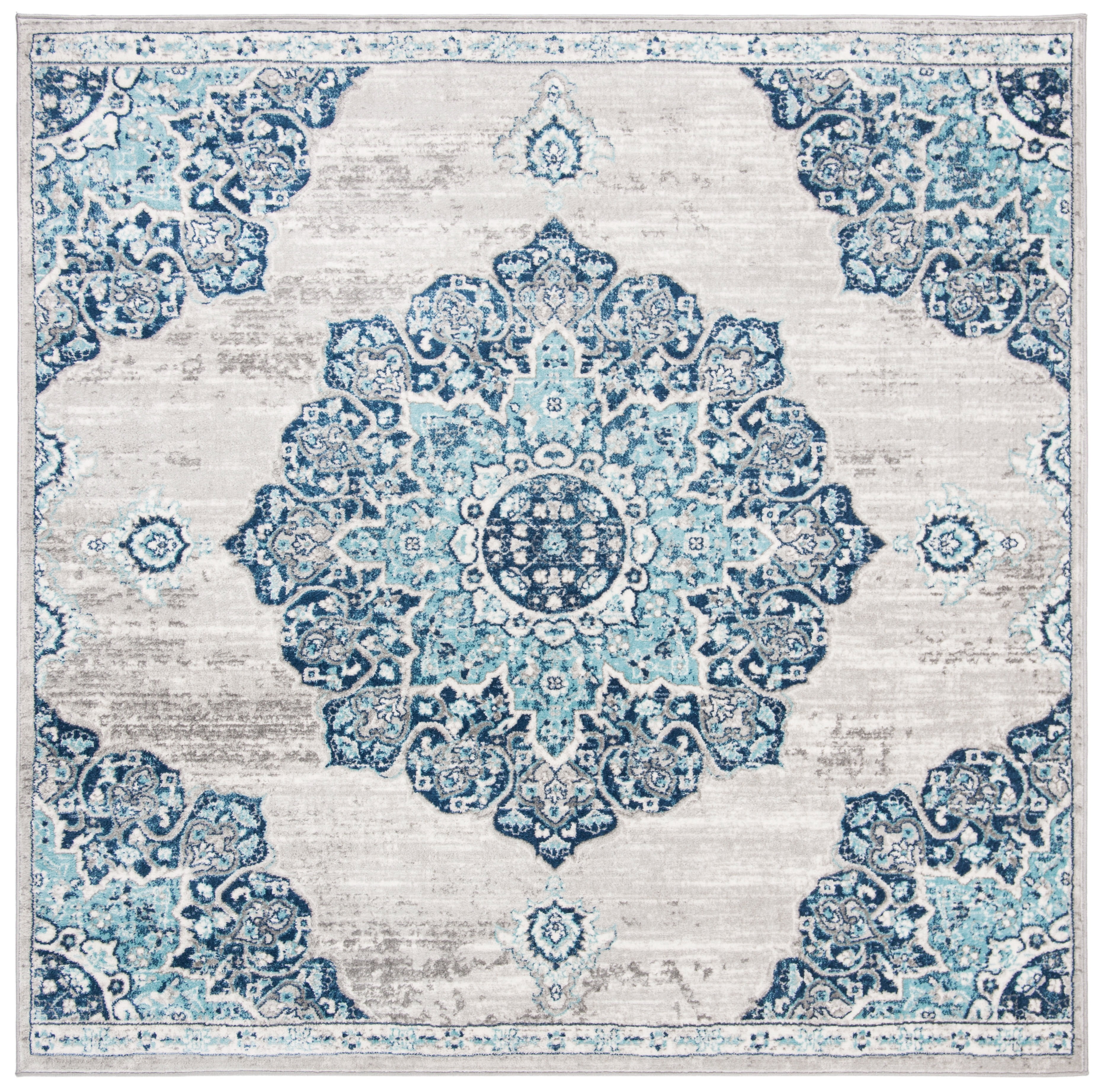 SAFAVIEH Brentwood Cantor Oriental Area Rug, Navy/Light Gray, 5' x 5' Square