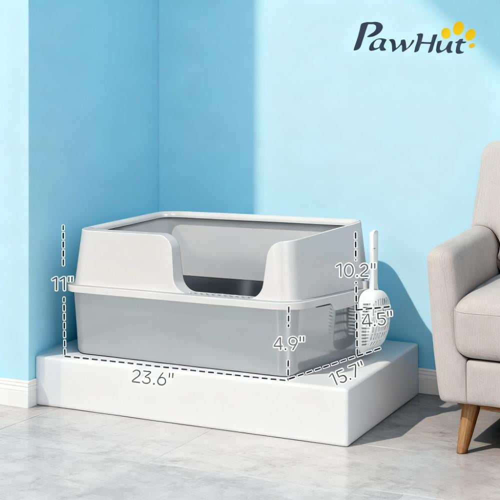 Stainless Steel High Sided Cat Litter Box for Large Cats, Odor Resistant Easy Clean Metal Litter Pan with Raised Edges