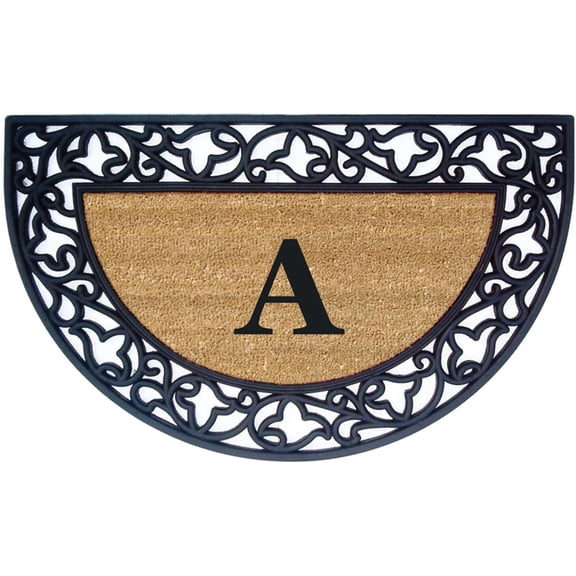 Legendary Doormats 22" x 36" Monogrammed Half Moon Coir Doormat with Non Slip Rubber Border Design Custom Entrance Mat - Monogram A