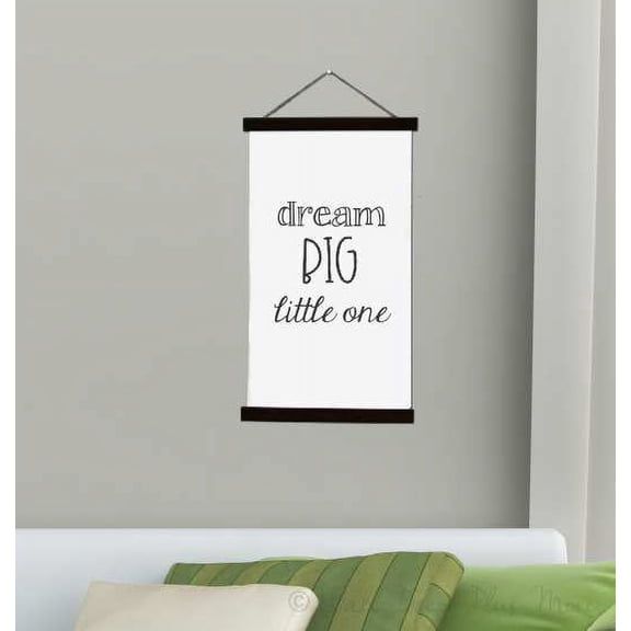 Black Wood Canvas Sign Wall Hanging Dream Big Little One Nursery Wall Art 15x26-Inch