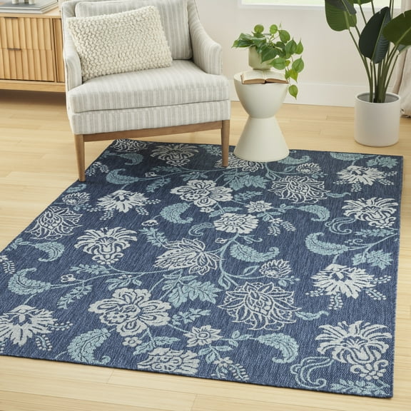 Nourison Garden Oasis Indoor/Outdoor Navy 5' x 7' Area Rug (5x7)