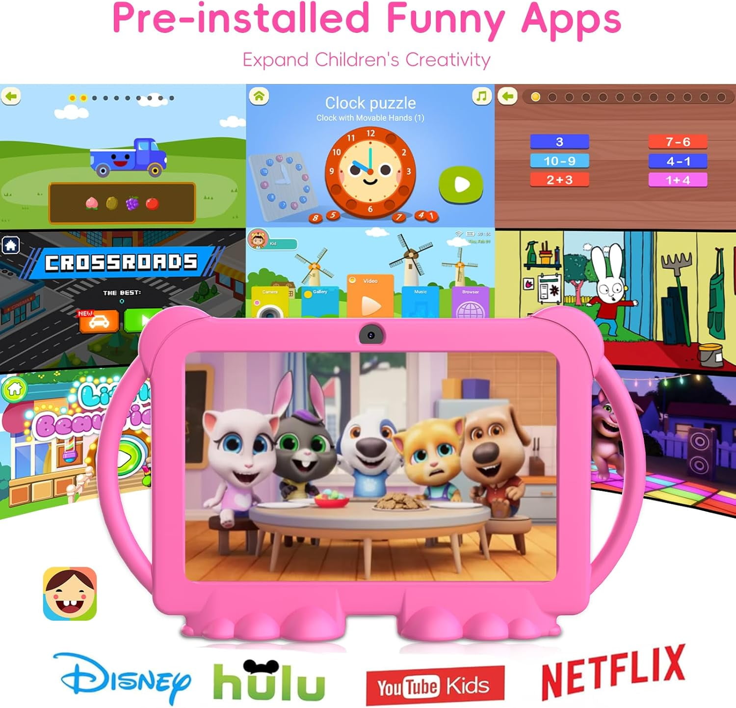 2024 Kids Tablet, 7 inch Android 12 Tablet for Kids, 4GB+32GB ROM+1TB Expand Quad-Core Toddler Tablet with Shockproof Case, BT, WiFi, Parental Control, 2MP+5MP Dual Camera, Games