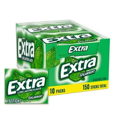 EXTRA Spearmint Sugarfree Chewing Gum, 15 Pieces (Pack of 10)