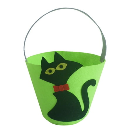Trick Ski Handle Halloween Felt Fabric Gift Bag Trick or Treat Candy Bucket with Handle Halloween Party Costumes Supplies Decorations--Black Cat ()