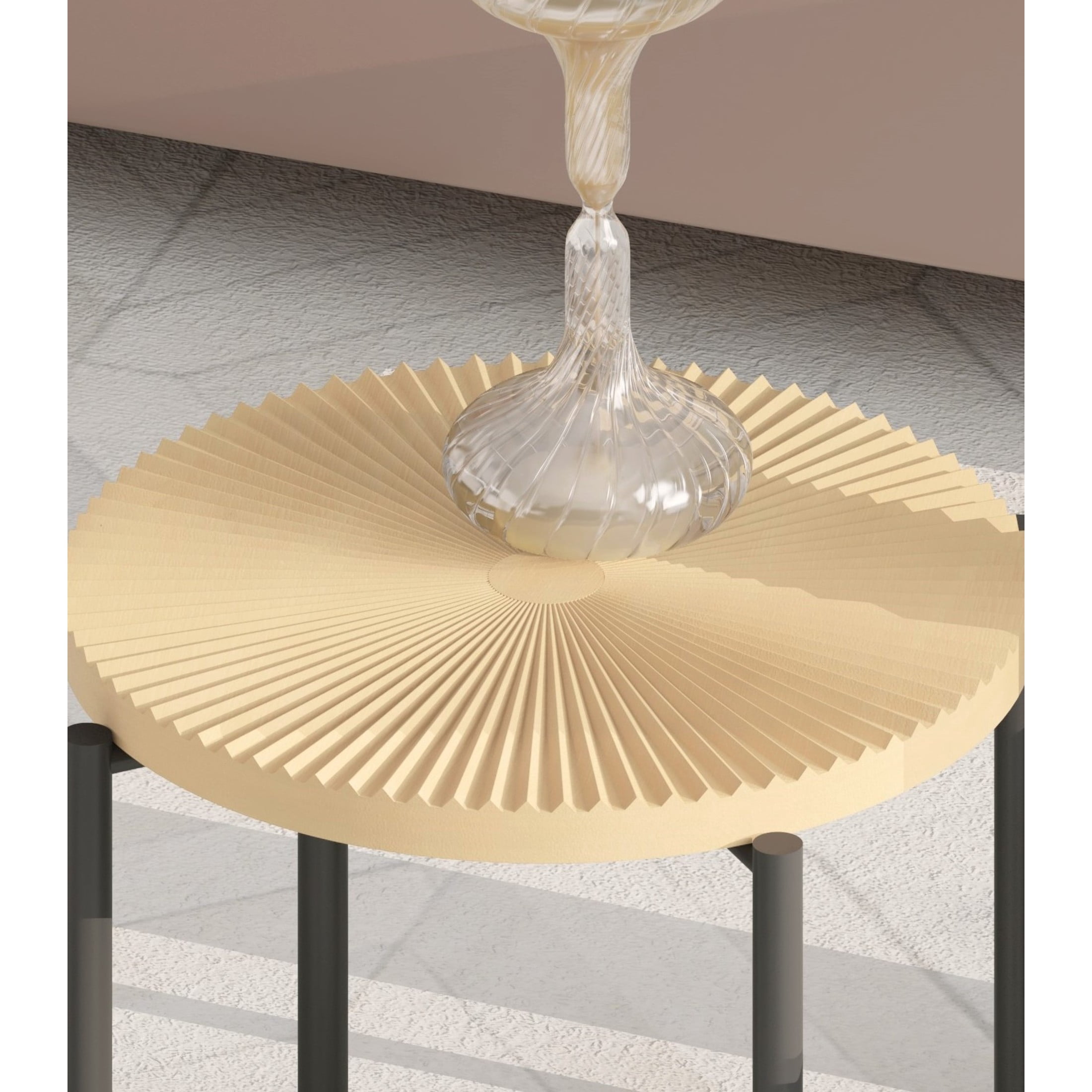 GDF Studio 2-Piece Rustic Coffee and End Table Set, Radial Pattern Tabletops, Black Metal Legs, Natural Oak