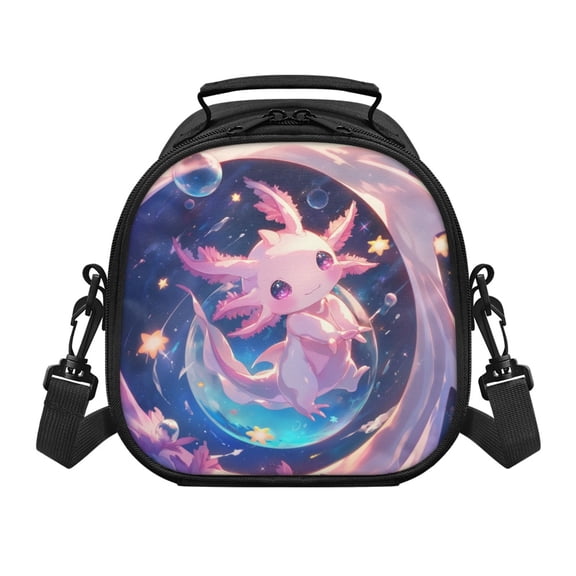 Uourmeti Kawaii Axolotl Lightweight Kids Lunch Bag for Outdoor School, Removable Crossbody Strap Insulated Lunch Bag