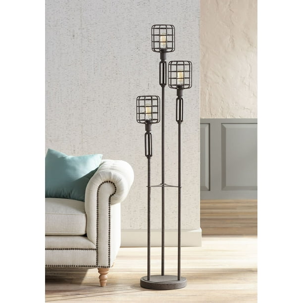 Franklin Iron Works Modern Industrial Floor Lamp Rustic Metal Cage Dimmable 3 Light Led Edison Bulbs For Living Room Bedroom Com Franklin Iron Works Modern Industrial, Floor Lamps Rustic Decor
