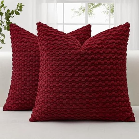 Eryueer Corduroy Soft Decorative Cushion Covers 45x45 cm Set of 2 Decorative Throw Pillow Covers with 3D Bubble Texture Pillowcase for Couch Sofa Bedroom Soft Cushion Case for Home Decor (Burgundy)