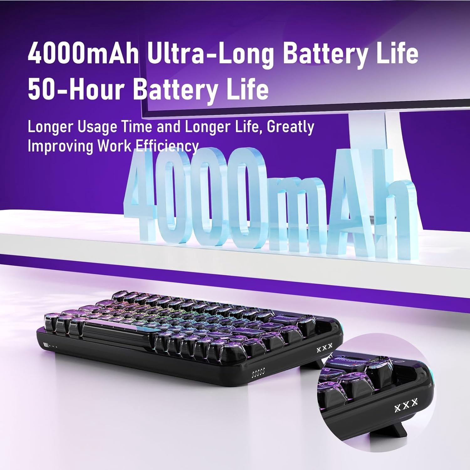 AF68 Membrane Keyboard, 68% Layout 68-Key Gaming Keyboard, 2.4 GHz/Type-C/BT, RGB Lighting Effects with Integrated Side Light Bar, 4000mAh , Translucent Keycaps