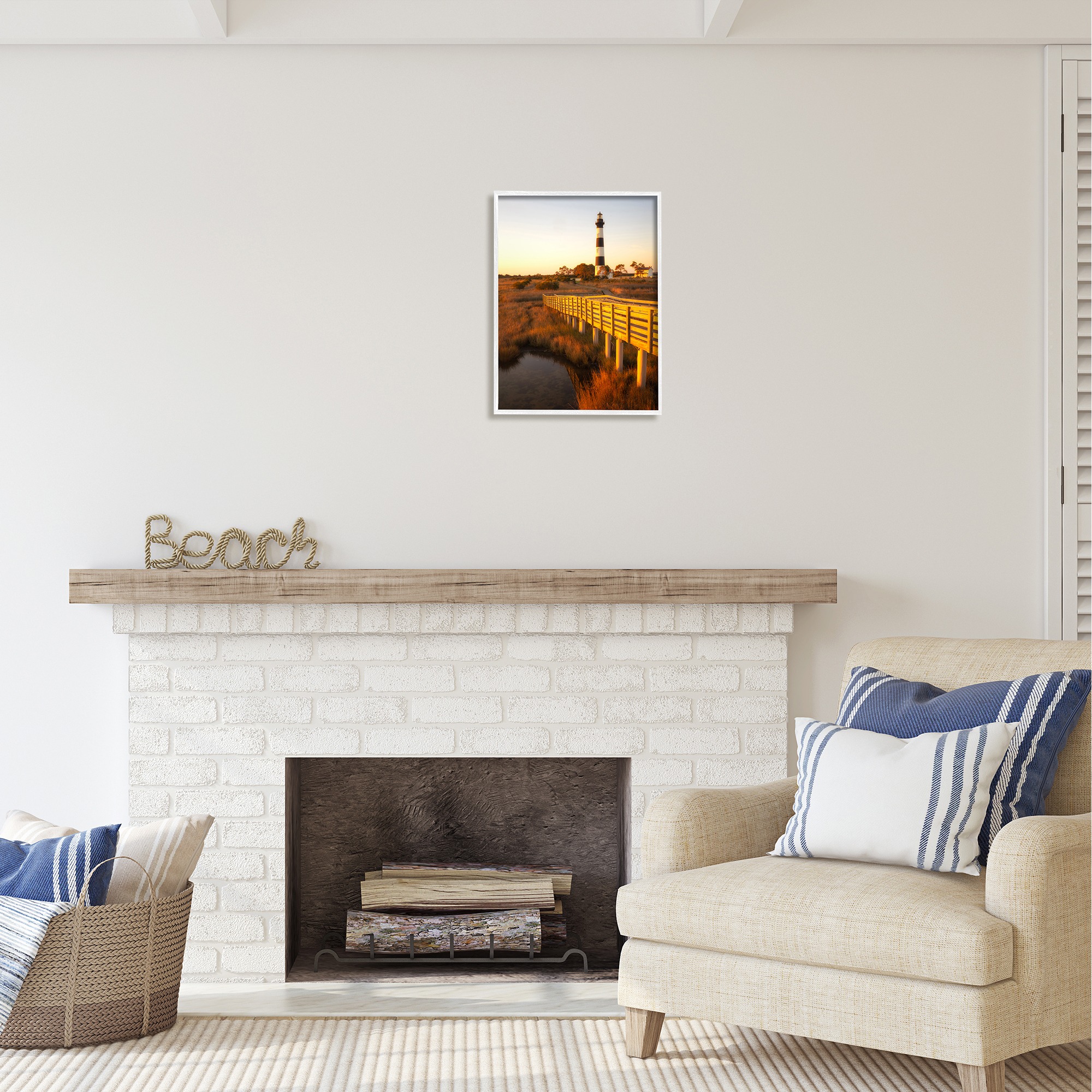 Stupell Industries Bridge to Lighthouse Nature Photography White Framed Art Print Wall Art, 16 x 20