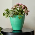 thumbnail image 2 of Bloem Nova 8" Indoor Metal Cachepot - Decorative Planter with Powder-Coated Finish, Sealed Base, Mint Green, 2-Pack, 2 of 5