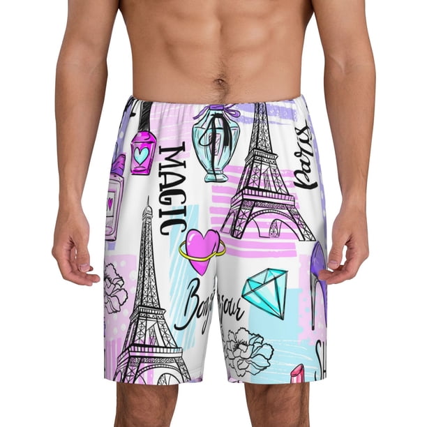 Fotbe Eiffel Tower and Hearts Pantalones Cortos de Pijama para Hombre, Ropa de Dormir, Pantalones de Pijama Cortos para Hombre-4X-Large