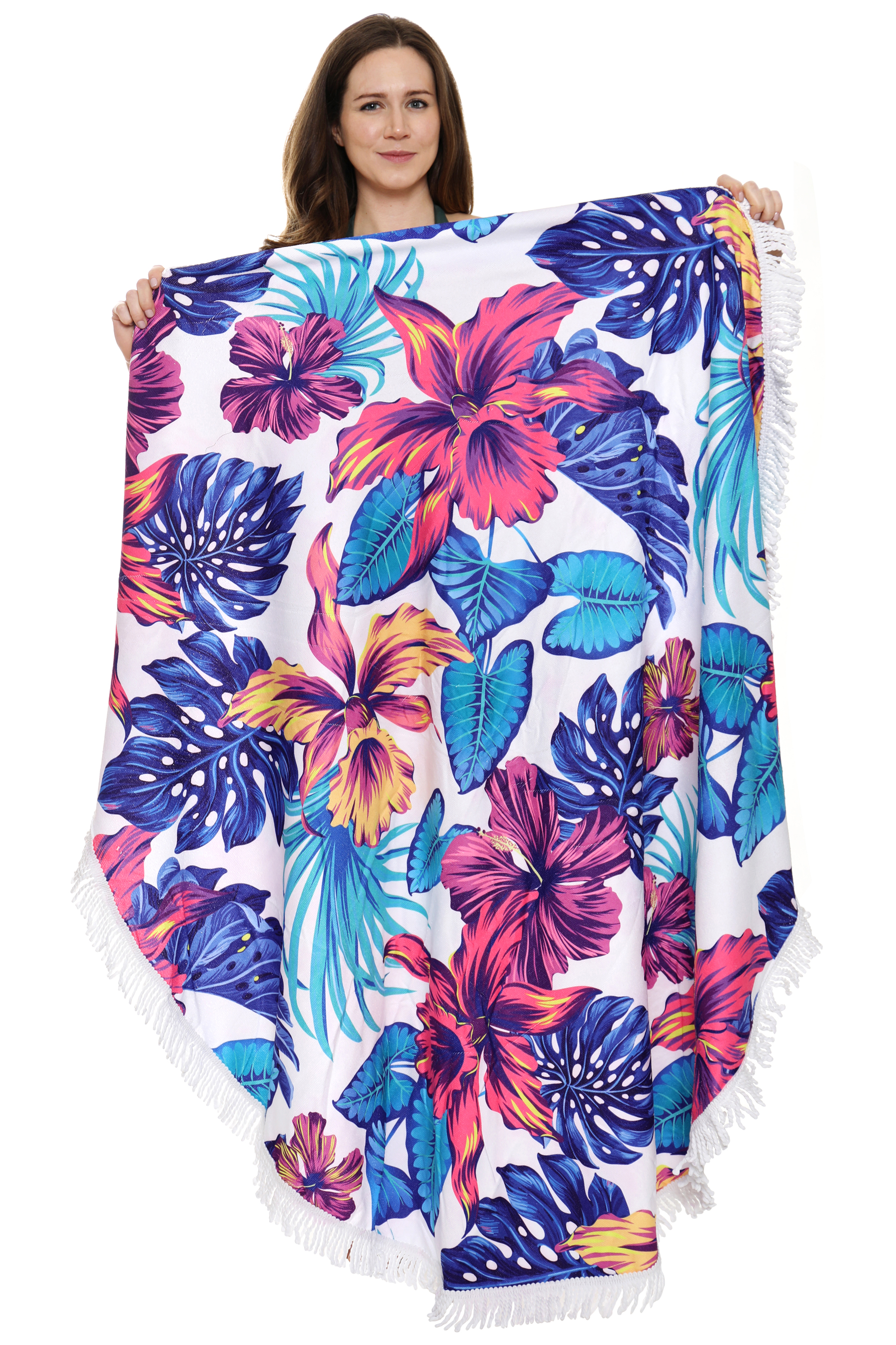 Oussum Beach Towels Floral Print Handmade Cotton Round Towel with