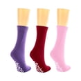 thumbnail image 2 of Nobles Assorted Anti Skid/ No Slip Hospital Gripper Socks, Great for adults, men, women. Designed for medical hospital patients but great for everyone (3 Pairs Purple, Red, Pink), 2 of 2