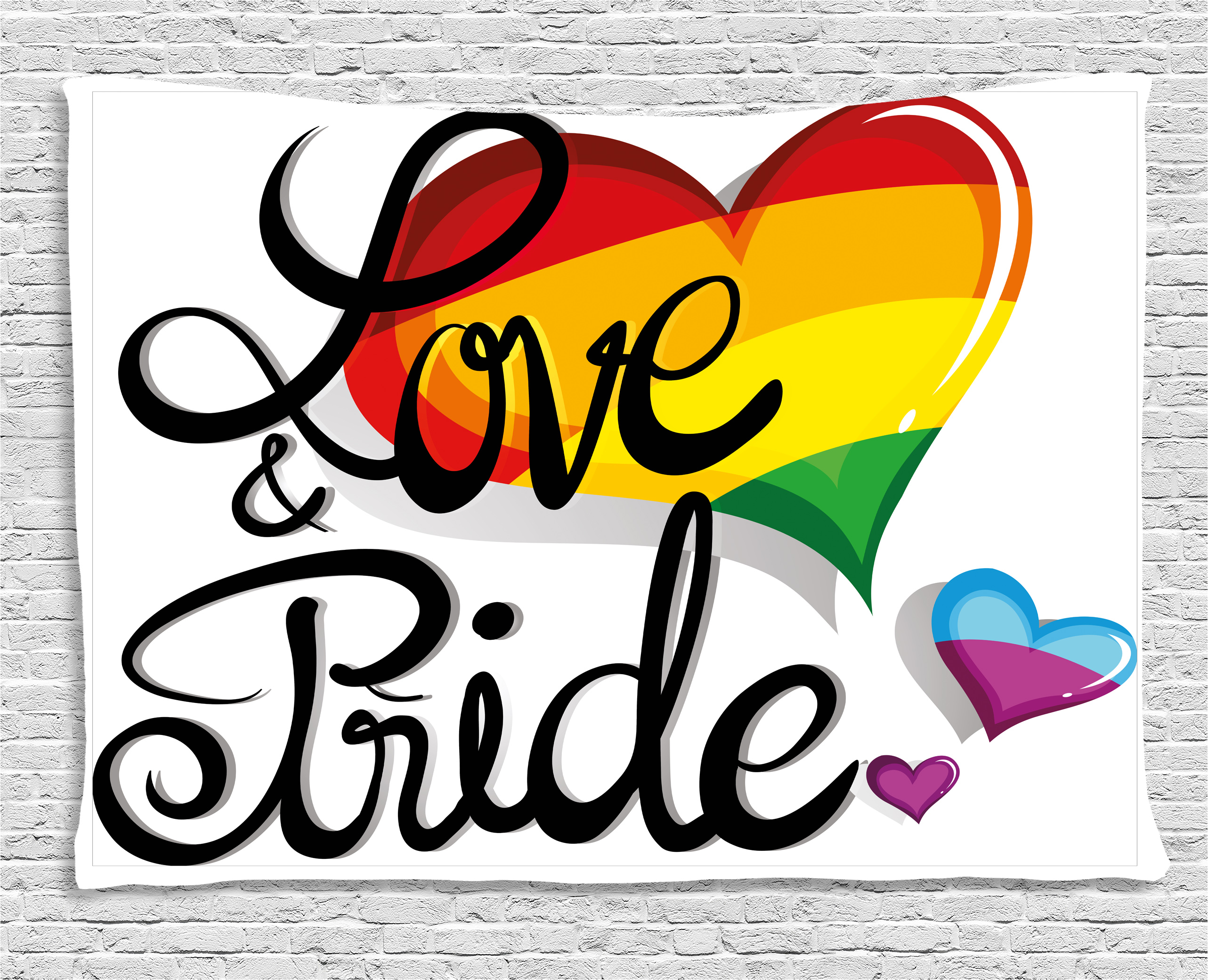 Pride Decorations Tapestry, Vibrant Big and Little Hearts Gay Lesbian