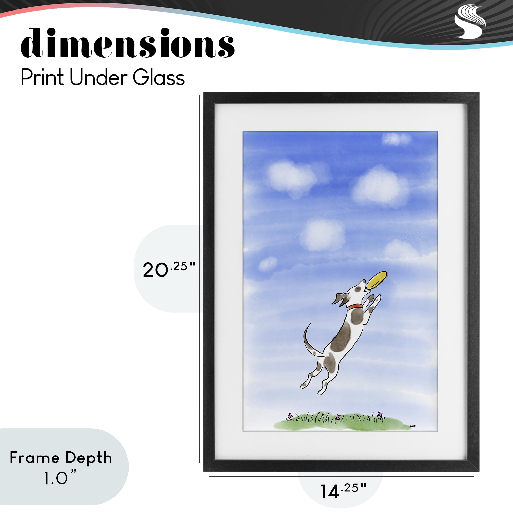 Stupell Industries Dog Catching Frisbee Black Framed Print Under Glass, design by Patti Mann