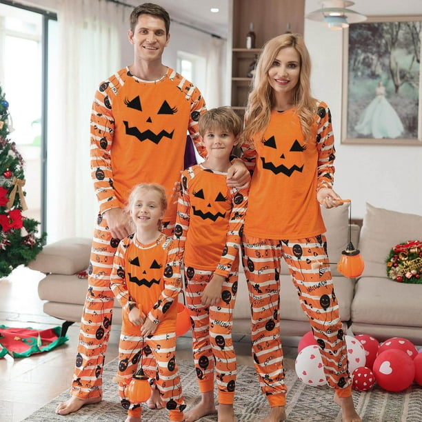 QunButy Halloween Family Clothes Girls Boys Toddler Kids Halloween Pajamas  Pumpkin Long Sleeve Pajamas PJ's Striped Family Matching Sleepwear  Loungewear Pants Set 