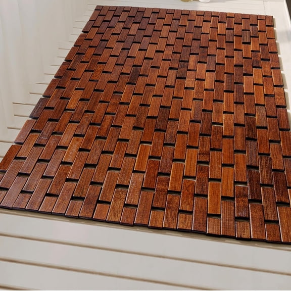 Bamboo Bath Mat 24 x 36 in, Non-Slip Waterproof Bathroom Floor Mat, Sturdy Spa Shower Mat for Bathroom, Sauna or Tub Area, Durable Wooden Bath Rug, Brown