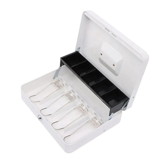 Metal Cash Register with Key Lock-Portable Money Organizer Box Convenience Stores Retail Shop White