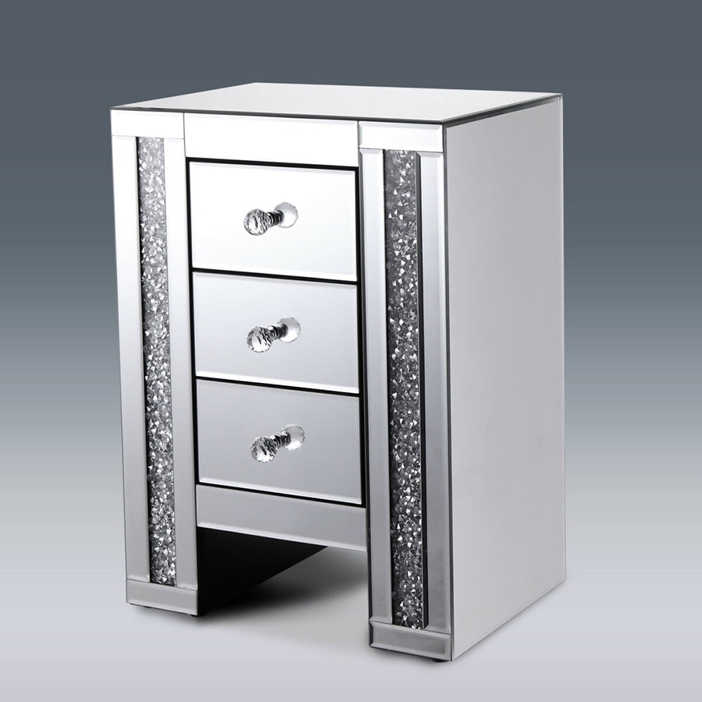 Kepooman Mirrored Nightstand for Bedroom, Mid-Century End Table for Living Room, 3 Drawer Bedside Table for Home Office, Silver Kepooman Mirrored Nightstand for Bedroom, Mid-Century End Table for Living Room, 3 Drawer Bedside Table for Home Office, Silver