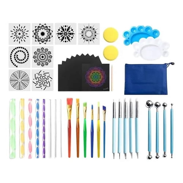 36 PCS Mandala Dotting Tools Stencil Set con bolsa de almacenamiento con cremallera, para pintar rocas, dibujar, manualidades para niños, suministros para decoración de uñas Zhivalor LH-0641