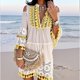 thumbnail image 2 of Vestido de encaje con cuello en V y hombros descubiertos para mujer - Vacaciones de verano en la playa - Cordón ajustable - Tejido de encaje - Tallas S-XXXXXL, 2 of 5