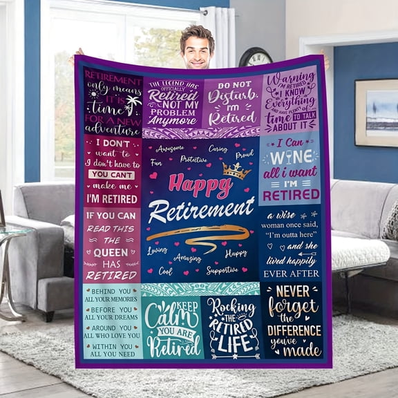 1pc Happy Retirement Flannel Blanket Warm Cozy Soft Throw Blanket For Couch Bed Sofa