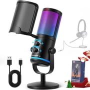 ALILYY Microphone for PC,Gaming USB Microphone for PC/Laptop/PS4/5 with Quick Mute & Pop Filter,RGB Microphone for Streaming, Podcast, Studio Recording,Black