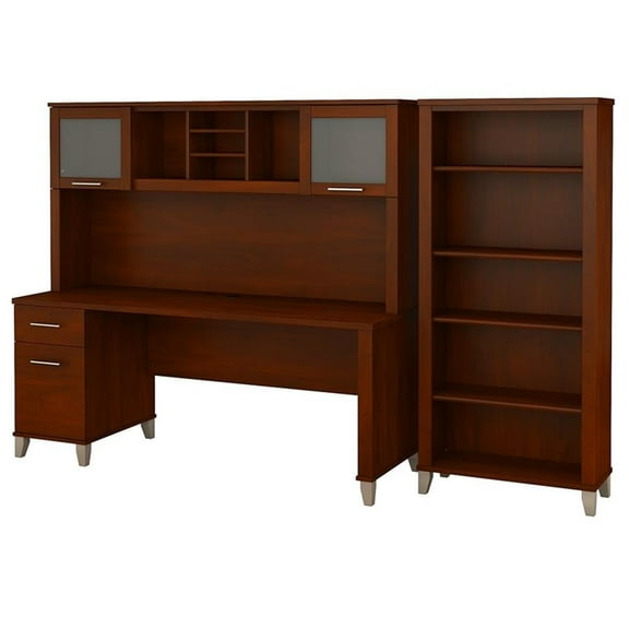Scranton & Co Furniture Somerset 72W Desk with Hutch & Bookcase in Hansen Cherry