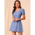 thumbnail image 2 of INSPIRE CHIC Women's Square Neck Puff Short Sleeve Elastic Cuff a Line Mini Dress, 2 of 6