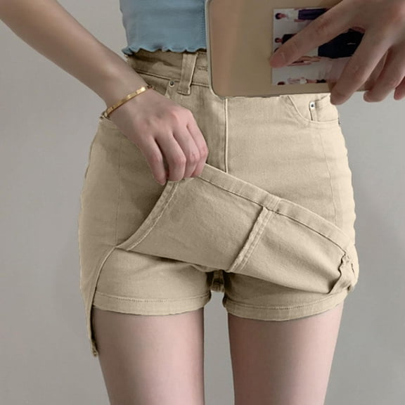 Qulqfy Straight-Leg Denim Shorts Women High Waisted Stretchy Casual Ripped Front Slit Summer Trendy Women's Jean Shorts