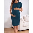thumbnail image 4 of Bearsland Women's Summer Short Sleeve Maternity Dress Side Ruched Mama Pregnancy Bodycon Dress(S-XXXL), 4 of 7