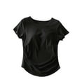 thumbnail image 2 of ALLLIST Short Sleeve Spring Tops for Women 2024 Trendy Square Neckline Black Solid with Bra Pads Casual Pleated T-Shirts Spring Blouses for Women 2024, 2 of 3