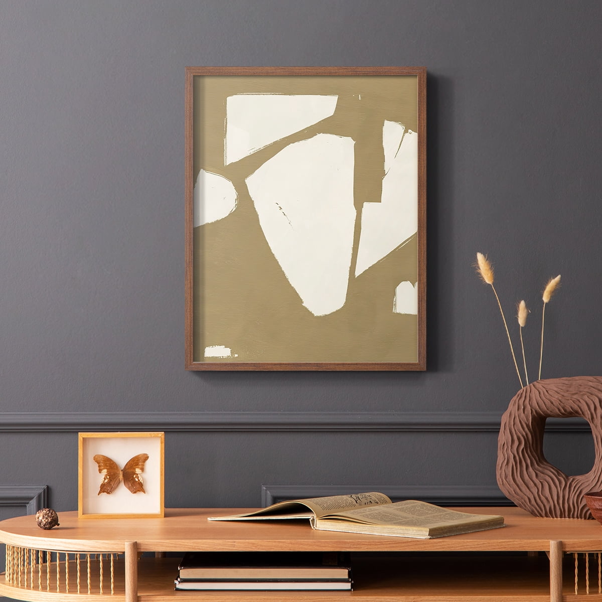 Chunky Abstract III Framed Print in Brown Solid Wood Framed Print No Nail Hanging