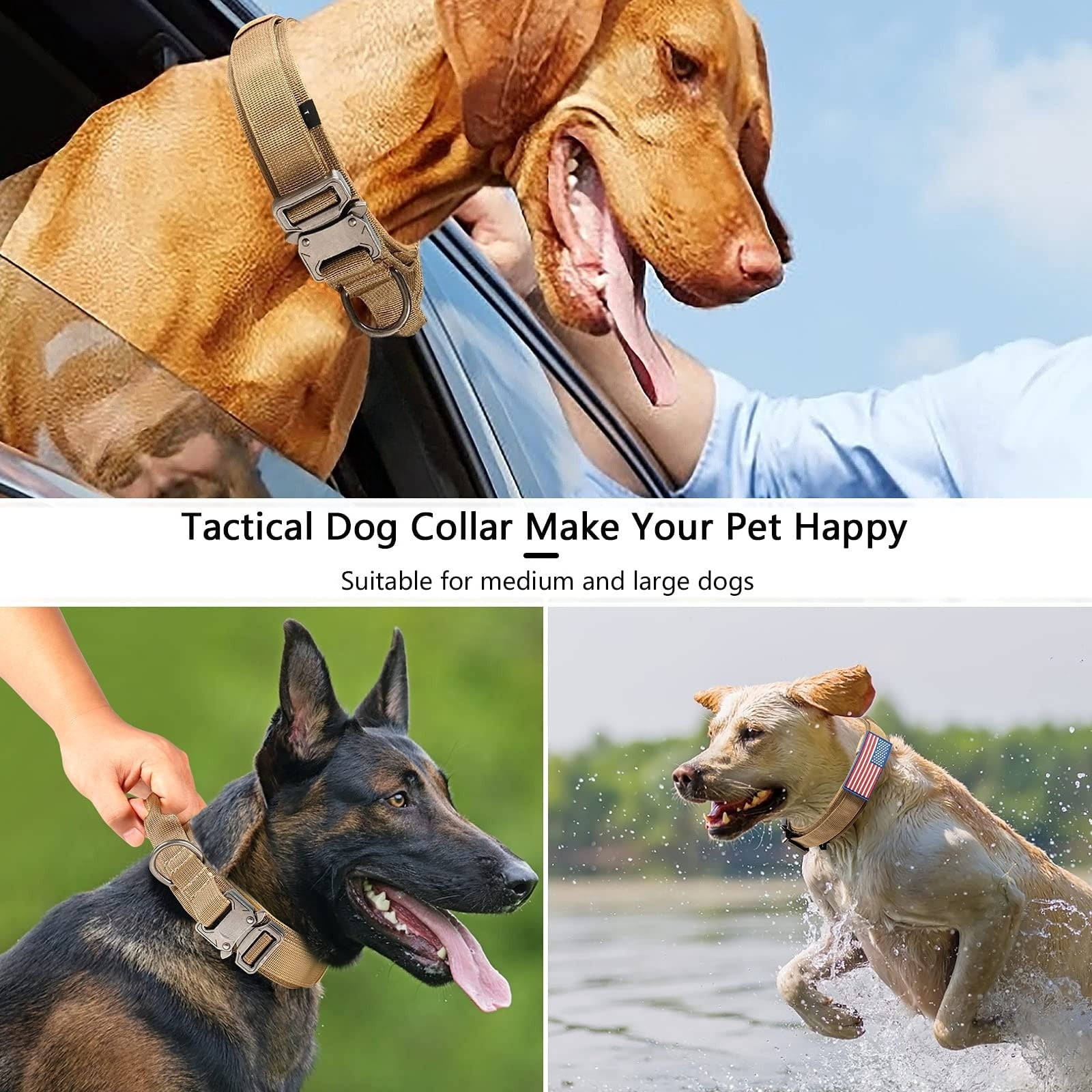 mirlewaiy Tactical Dog Collar Leash Set, Adjustable Military Training Nylon Dog Collar with Controll Handle and Heavy Metal Buckle for Medium and Large Dogs，with Patches and Airtags Case