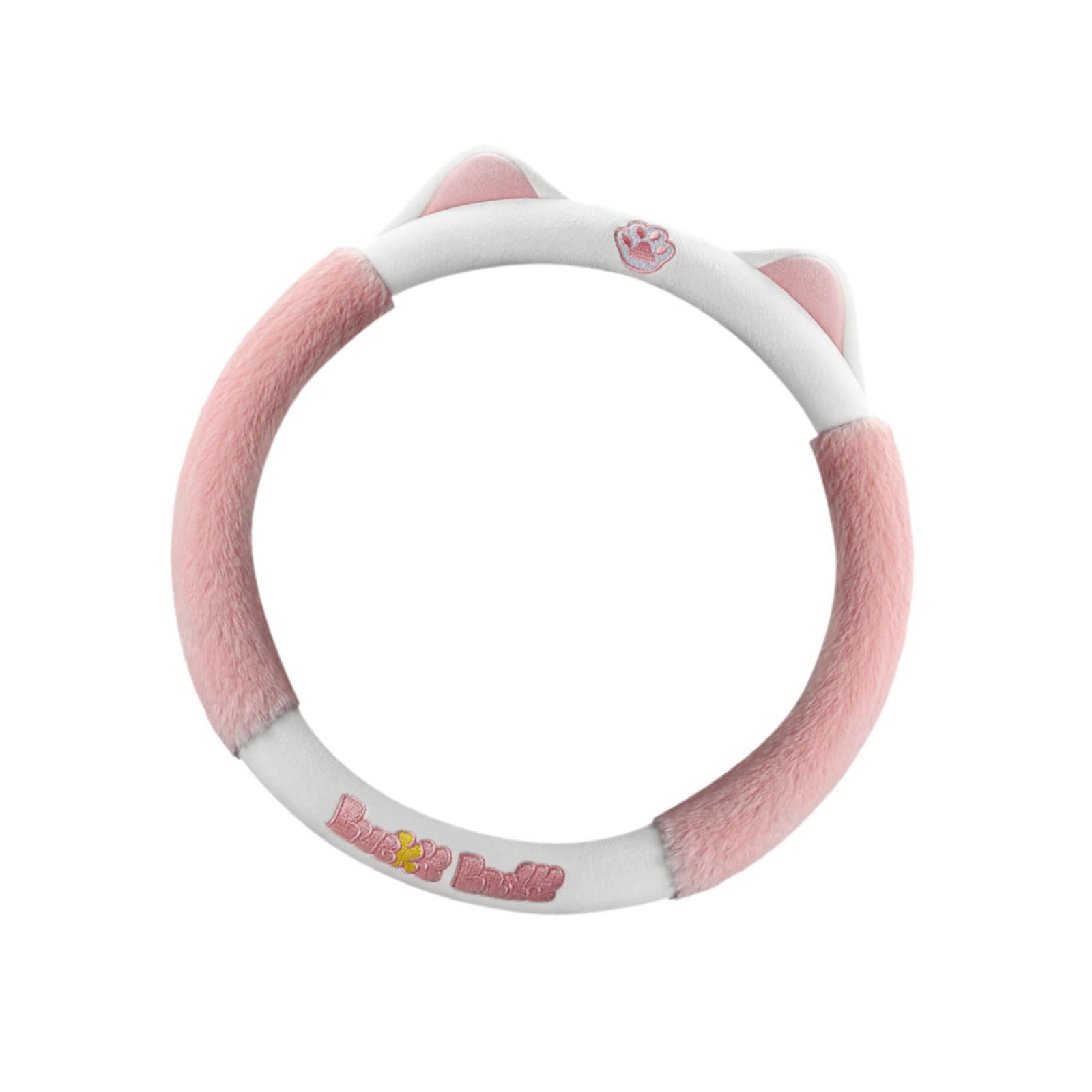 Wzmzjy Cat Ear Plush Steering Wheel Cover Accessories Car Interior Modification Stylish Pink