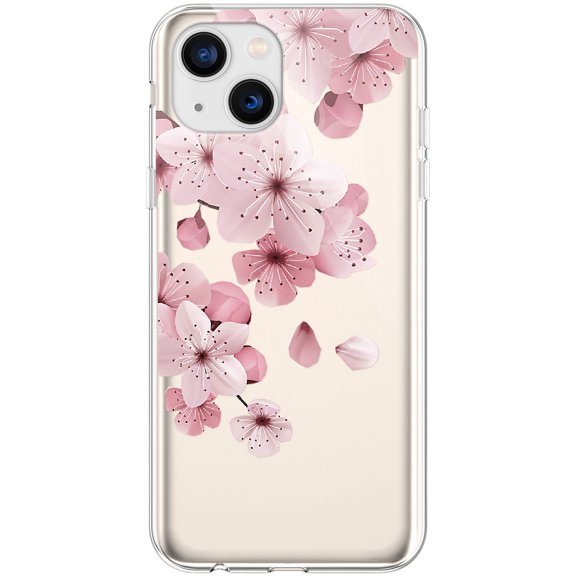 Surakey for iPhone 14 6.1 Case Peach Blossom Painted TPU Case,Protect your Phone