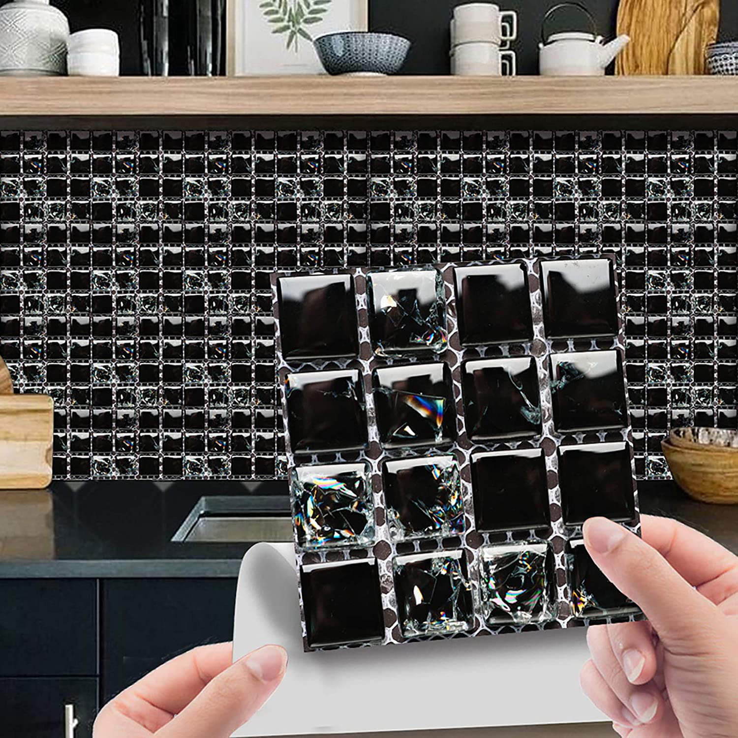 PACK OF 10 BLACK MARBLE effect Mosaic tile transfers STICKERS HIGH QUALITY peel and stick transform your bathroom or kitchen